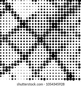 Abstract grunge grid polka dot halftone background pattern. Spotted black and white vector line illustration
