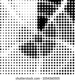 Abstract grunge grid polka dot halftone background pattern. Spotted black and white vector line illustration
