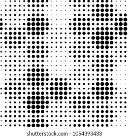 Abstract grunge grid polka dot halftone background pattern. Spotted black and white vector line illustration
