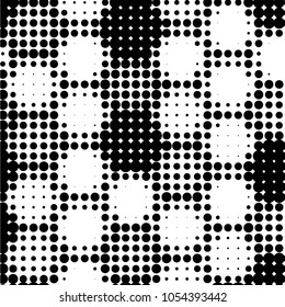 Abstract grunge grid polka dot halftone background pattern. Spotted black and white vector line illustration
