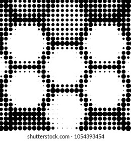 Abstract grunge grid polka dot halftone background pattern. Spotted black and white vector line illustration
