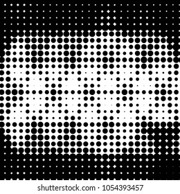 Abstract grunge grid polka dot halftone background pattern. Spotted black and white vector line illustration
