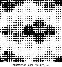 Abstract grunge grid polka dot halftone background pattern. Spotted black and white vector line illustration
