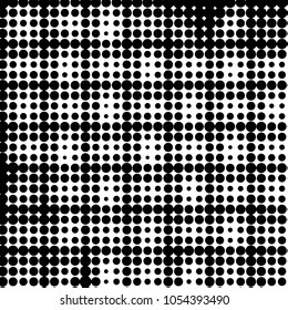 Abstract grunge grid polka dot halftone background pattern. Spotted black and white vector line illustration
