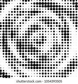 Abstract grunge grid polka dot halftone background pattern. Spotted black and white vector line illustration
