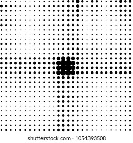 Abstract grunge grid polka dot halftone background pattern. Spotted black and white vector line illustration

