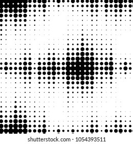 Abstract grunge grid polka dot halftone background pattern. Spotted black and white vector line illustration
