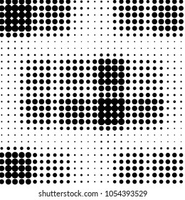 Abstract grunge grid polka dot halftone background pattern. Spotted black and white vector line illustration
