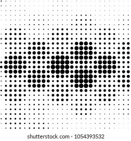Abstract grunge grid polka dot halftone background pattern. Spotted black and white vector line illustration
