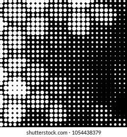 Abstract grunge grid polka dot halftone background pattern. Spotted black and white vector line illustration
