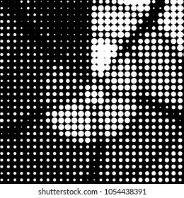 Abstract grunge grid polka dot halftone background pattern. Spotted black and white vector line illustration
