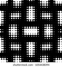 Abstract grunge grid polka dot halftone background pattern. Spotted black and white vector line illustration

