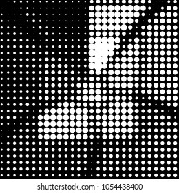 Abstract grunge grid polka dot halftone background pattern. Spotted black and white vector line illustration
