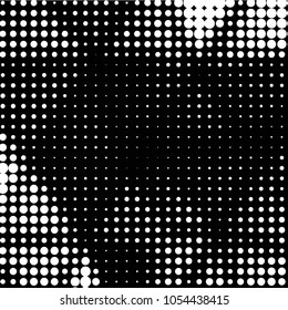 Abstract grunge grid polka dot halftone background pattern. Spotted black and white vector line illustration
