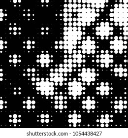 Abstract grunge grid polka dot halftone background pattern. Spotted black and white vector line illustration
