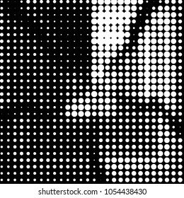 Abstract grunge grid polka dot halftone background pattern. Spotted black and white vector line illustration
