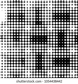 Abstract grunge grid polka dot halftone background pattern. Spotted black and white vector line illustration
