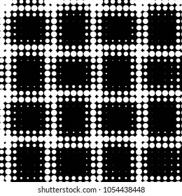 Abstract grunge grid polka dot halftone background pattern. Spotted black and white vector line illustration
