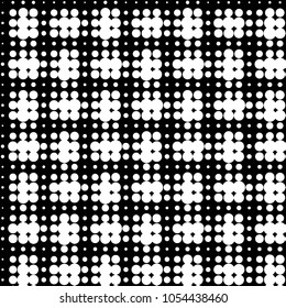 Abstract grunge grid polka dot halftone background pattern. Spotted black and white vector line illustration
