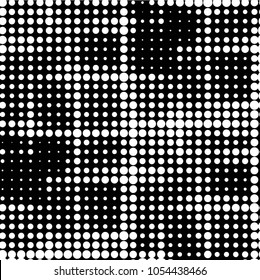 Abstract grunge grid polka dot halftone background pattern. Spotted black and white vector line illustration
