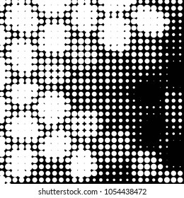 Abstract grunge grid polka dot halftone background pattern. Spotted black and white vector line illustration
