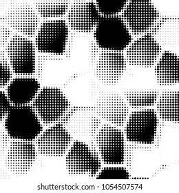 Abstract grunge grid polka dot halftone background pattern. Spotted black and white vector line illustration
