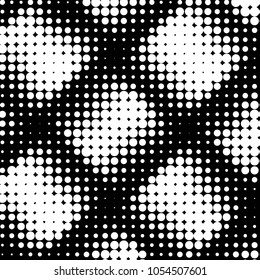 Abstract grunge grid polka dot halftone background pattern. Spotted black and white vector line illustration
