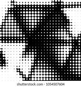 Abstract grunge grid polka dot halftone background pattern. Spotted black and white vector line illustration
