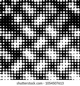 Abstract grunge grid polka dot halftone background pattern. Spotted black and white vector line illustration
