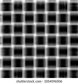 Abstract grunge grid polka dot halftone background pattern. Spotted black and white vector line illustration

