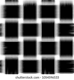 Abstract grunge grid polka dot halftone background pattern. Spotted black and white vector line illustration
