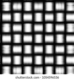 Abstract grunge grid polka dot halftone background pattern. Spotted black and white vector line illustration
