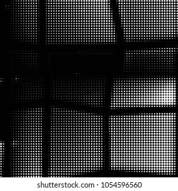 Abstract grunge grid polka dot halftone background pattern. Spotted black and white vector line illustration
