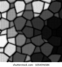 Abstract grunge grid polka dot halftone background pattern. Spotted black and white vector line illustration
