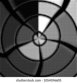 Abstract grunge grid polka dot halftone background pattern. Spotted black and white vector line illustration
