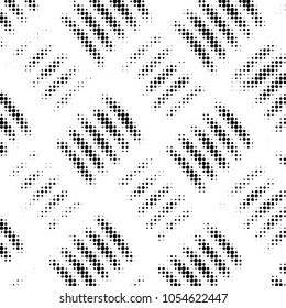 Abstract grunge grid polka dot halftone background pattern. Spotted black and white vector line illustration
