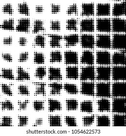 Abstract grunge grid polka dot halftone background pattern. Spotted black and white vector line illustration
