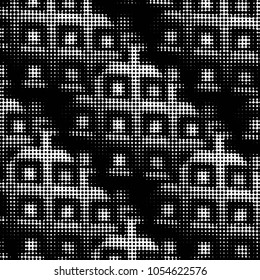 Abstract grunge grid polka dot halftone background pattern. Spotted black and white vector line illustration
