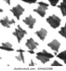 Abstract grunge grid polka dot halftone background pattern. Spotted black and white vector line illustration
