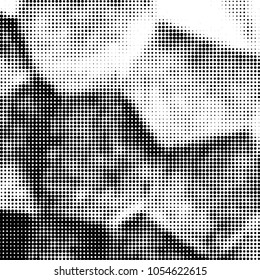 Abstract grunge grid polka dot halftone background pattern. Spotted black and white vector line illustration

