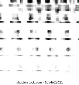 Abstract grunge grid polka dot halftone background pattern. Spotted black and white vector line illustration
