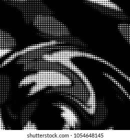 Abstract grunge grid polka dot halftone background pattern. Spotted black and white vector line illustration
