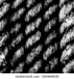Abstract grunge grid polka dot halftone background pattern. Spotted black and white vector line illustration
