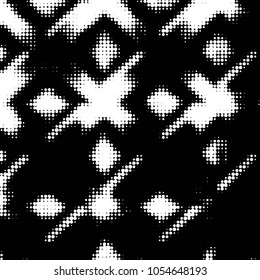 Abstract grunge grid polka dot halftone background pattern. Spotted black and white vector line illustration
