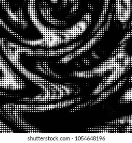 Abstract grunge grid polka dot halftone background pattern. Spotted black and white vector line illustration
