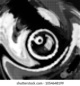 Abstract grunge grid polka dot halftone background pattern. Spotted black and white vector line illustration
