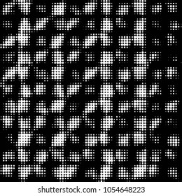 Abstract grunge grid polka dot halftone background pattern. Spotted black and white vector line illustration
