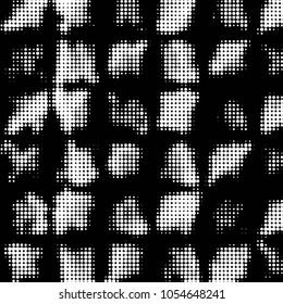 Abstract grunge grid polka dot halftone background pattern. Spotted black and white vector line illustration
