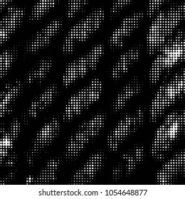 Abstract grunge grid polka dot halftone background pattern. Spotted black and white vector line illustration
