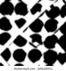 Abstract grunge grid polka dot halftone background pattern. Spotted black and white vector line illustration
